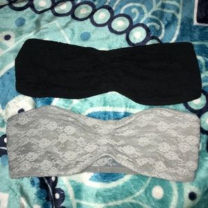 Grey and black lace bandeaus